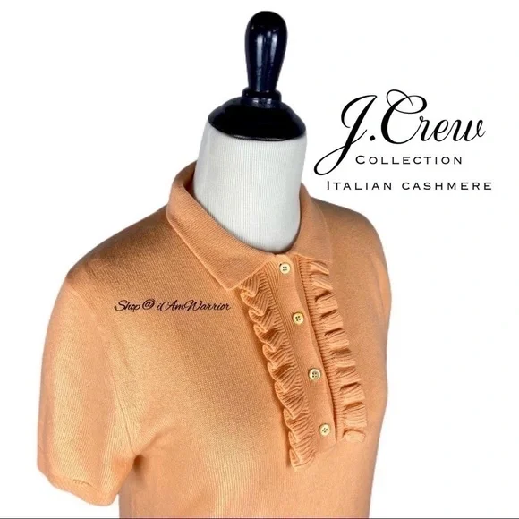 J.Crew Collection peach sorbet cashmere ruffle polo sweater *shop@iamwarrior